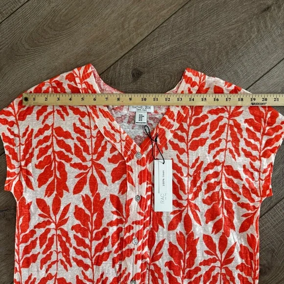 New Tropical Resort Wear Sleeveless Button Down Linen‎ V Neck Top Women's M - Picture 7 of 9